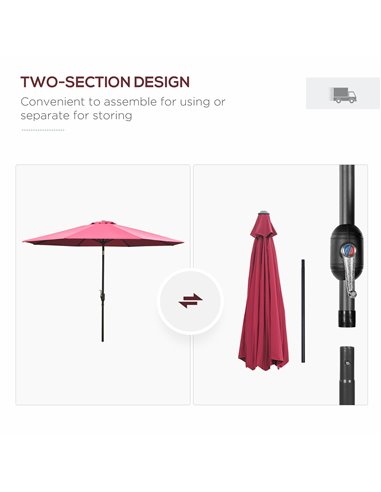 Outsunny 3(m) Tilting Parasol Garden Umbrellas, Outdoor Sun Shade with 8 Ribs, Tilt and Crank Handle for Balcony, Bench, Garden,