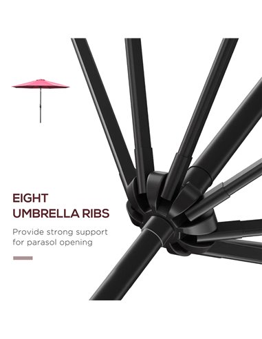Outsunny 3(m) Tilting Parasol Garden Umbrellas, Outdoor Sun Shade with 8 Ribs, Tilt and Crank Handle for Balcony, Bench, Garden,