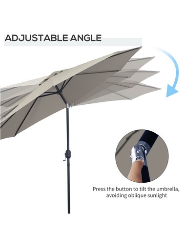 Outsunny 3(m) Tilting Parasol Garden Umbrellas, Outdoor Sun Shade with 8 Ribs, Tilt and Crank Handle for Balcony, Bench, Garden,