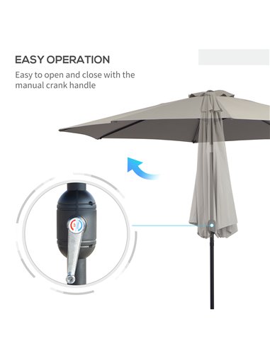 Outsunny 3(m) Tilting Parasol Garden Umbrellas, Outdoor Sun Shade with 8 Ribs, Tilt and Crank Handle for Balcony, Bench, Garden,