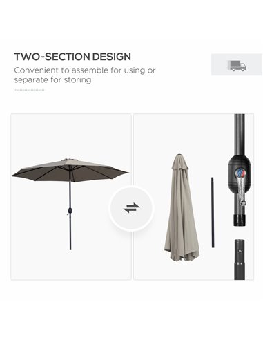 Outsunny 3(m) Tilting Parasol Garden Umbrellas, Outdoor Sun Shade with 8 Ribs, Tilt and Crank Handle for Balcony, Bench, Garden,