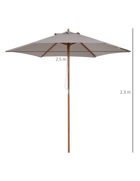 Outsunny 2.5m Wood Garden Parasol Sun Shade Patio Outdoor Wooden Umbrella Canopy Grey 84D-056GY - pic 49788 | FastDaddyshop