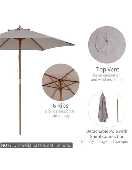 Outsunny 2.5m Wood Garden Parasol Sun Shade Patio Outdoor Wooden Umbrella Canopy Grey 84D-056GY - pic 49789 | FastDaddyshop