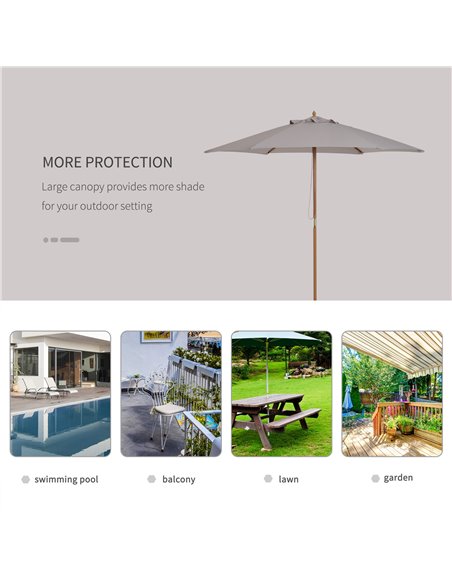 Outsunny 2.5m Wood Garden Parasol Sun Shade Patio Outdoor Wooden Umbrella Canopy Grey 84D-056GY - pic 49791 | FastDaddyshop
