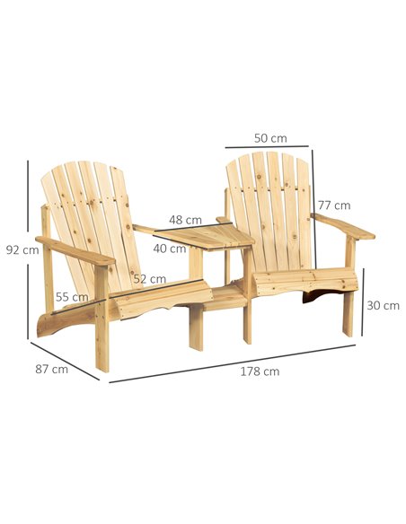 Outsunny Wooden Outdoor Double Adirondack Chairs Loveseat w/ Center Table and Umbrella Hole, Garden Patio Furniture for Lounging - pic 49806 | FastDaddyshop