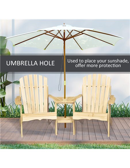 Outsunny Wooden Outdoor Double Adirondack Chairs Loveseat w/ Center Table and Umbrella Hole, Garden Patio Furniture for Lounging - pic 49807 | FastDaddyshop