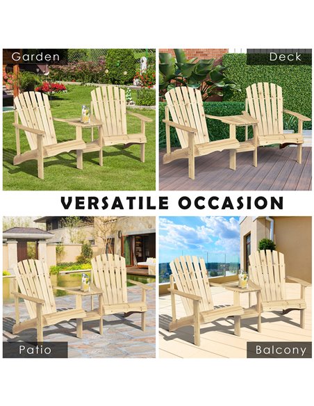 Outsunny Wooden Outdoor Double Adirondack Chairs Loveseat w/ Center Table and Umbrella Hole, Garden Patio Furniture for Lounging - pic 49811 | FastDaddyshop