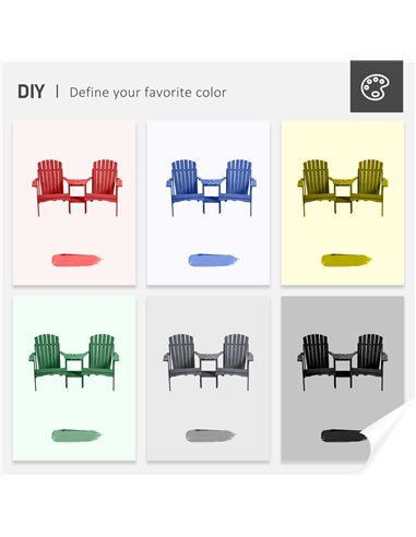 Outsunny Wooden Outdoor Double Adirondack Chairs Loveseat w/ Center Table and Umbrella Hole, Garden Patio Furniture for Lounging