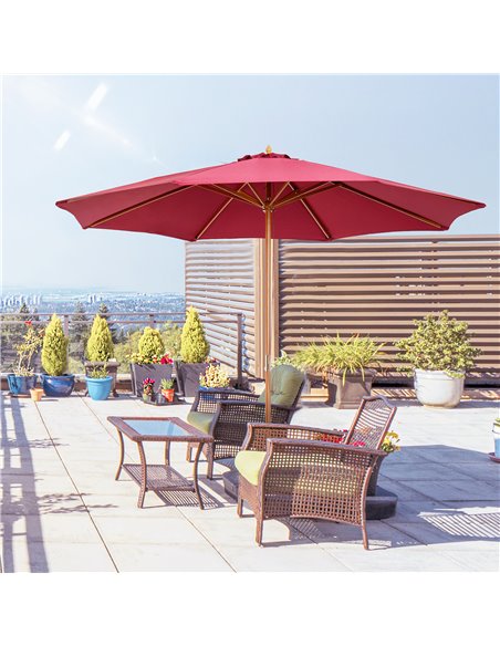 Outsunny ⌀3m Bamboo Wooden Market Patio Umbrella Garden Parasol Outdoor Sunshade Canopy, 8-ribs,Wine Red 01-0576 - pic 49814 | FastDaddyshop