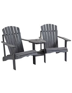 Outsunny Wooden Outdoor Double Adirondack Chairs Loveseat, Grey 84B-396CG