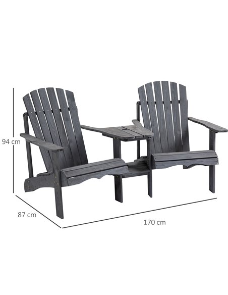 Outsunny Wooden Outdoor Double Adirondack Chairs Loveseat w/ Center Table and Umbrella Hole, Garden Patio Furniture for Lounging - pic 49824 | FastDaddyshop
