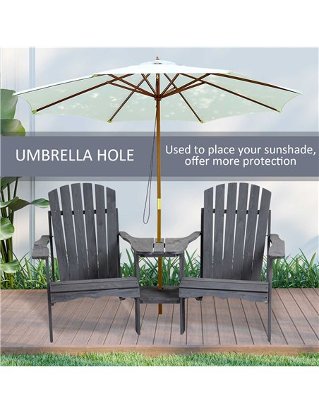 Outsunny Wooden Outdoor Double Adirondack Chairs Loveseat w/ Center Table and Umbrella Hole, Garden Patio Furniture for Lounging - pic 49825 | FastDaddyshop