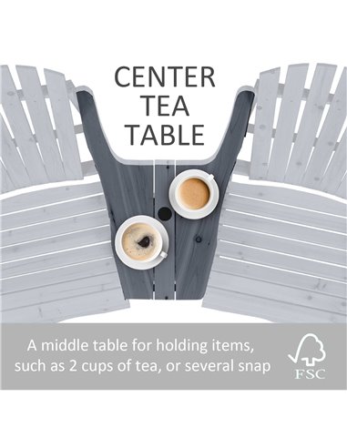 Outsunny Wooden Outdoor Double Adirondack Chairs Loveseat w/ Center Table and Umbrella Hole, Garden Patio Furniture for Lounging