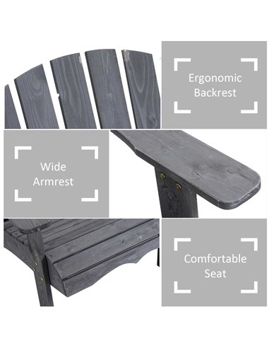 Outsunny Wooden Outdoor Double Adirondack Chairs Loveseat w/ Center Table and Umbrella Hole, Garden Patio Furniture for Lounging
