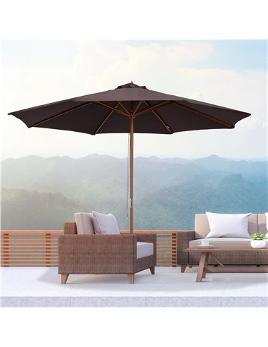 Outsunny ⌀3m Bamboo Wooden Market Patio Umbrella Garden Parasol Outdoor Sunshade Canopy, 8-ribs,Coffee 01-0577