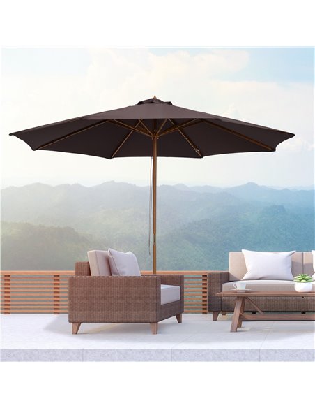 Outsunny ⌀3m Bamboo Wooden Market Patio Umbrella Garden Parasol Outdoor Sunshade Canopy, 8-ribs,Coffee 01-0577 - pic 49832 | FastDaddyshop