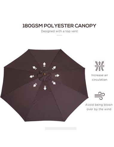 Outsunny ⌀3m Bamboo Wooden Market Patio Umbrella Garden Parasol Outdoor Sunshade Canopy, 8-ribs,Coffee 01-0577