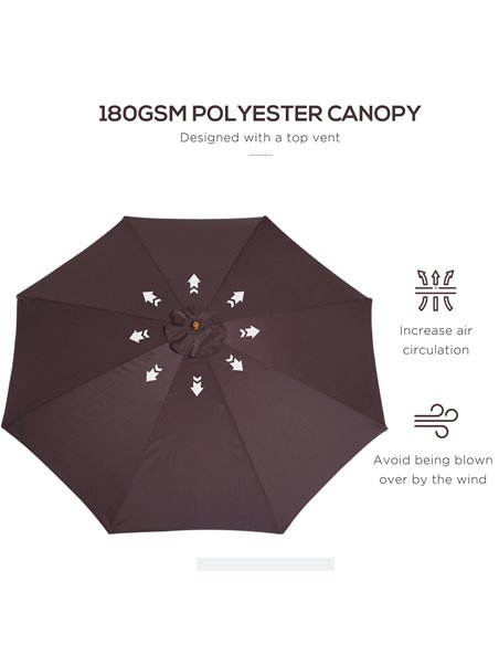Outsunny ⌀3m Bamboo Wooden Market Patio Umbrella Garden Parasol Outdoor Sunshade Canopy, 8-ribs,Coffee 01-0577 - pic 49835 | FastDaddyshop