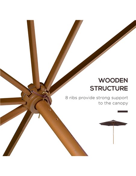 Outsunny ⌀3m Bamboo Wooden Market Patio Umbrella Garden Parasol Outdoor Sunshade Canopy, 8-ribs,Coffee 01-0577 - pic 49836 | FastDaddyshop