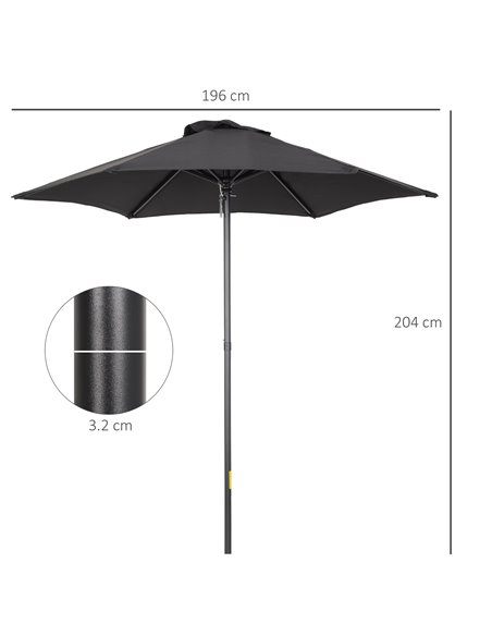 Outsunny Parasols Umbrellas 2m Patio Outdoor Sun Shade with 6 Sturdy Ribs for Balcony, Bench, Garden, Black 84D-159BK - pic 49842 | FastDaddyshop