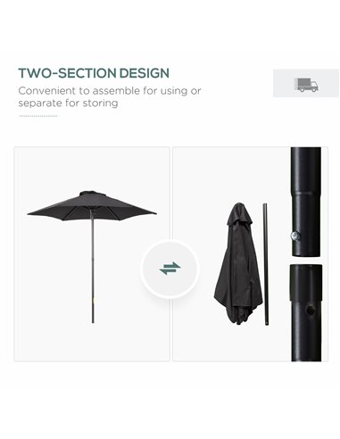 Outsunny Parasols Umbrellas 2m Patio Outdoor Sun Shade with 6 Sturdy Ribs for Balcony, Bench, Garden, Black 84D-159BK