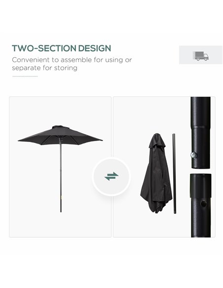 Outsunny Parasols Umbrellas 2m Patio Outdoor Sun Shade with 6 Sturdy Ribs for Balcony, Bench, Garden, Black 84D-159BK - pic 49843 | FastDaddyshop