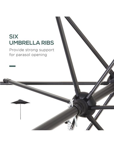 Outsunny Parasols Umbrellas 2m Patio Outdoor Sun Shade with 6 Sturdy Ribs for Balcony, Bench, Garden, Black 84D-159BK