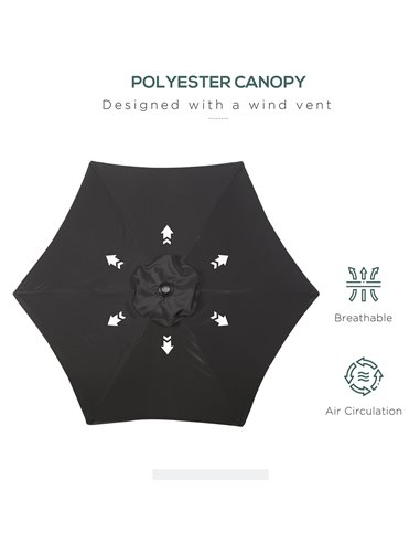 Outsunny Parasols Umbrellas 2m Patio Outdoor Sun Shade with 6 Sturdy Ribs for Balcony, Bench, Garden, Black 84D-159BK