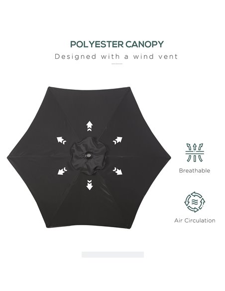 Outsunny Parasols Umbrellas 2m Patio Outdoor Sun Shade with 6 Sturdy Ribs for Balcony, Bench, Garden, Black 84D-159BK - pic 49845 | FastDaddyshop