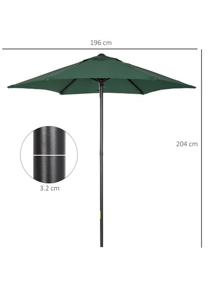 Outsunny 2m Patio Parasols Umbrellas, Outdoor Sun Shade with 6 Sturdy Ribs for Balcony, Bench, Garden, Green 84D-159GN - pic 49851 | FastDaddyshop