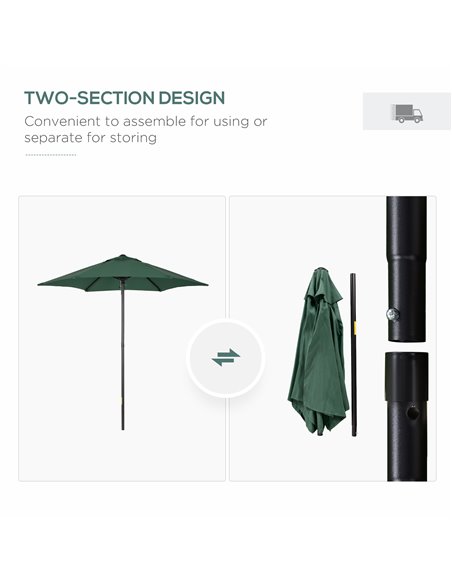 Outsunny 2m Patio Parasols Umbrellas, Outdoor Sun Shade with 6 Sturdy Ribs for Balcony, Bench, Garden, Green 84D-159GN - pic 49852 | FastDaddyshop