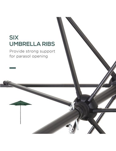 Outsunny 2m Patio Parasols Umbrellas, Outdoor Sun Shade with 6 Sturdy Ribs for Balcony, Bench, Garden, Green 84D-159GN