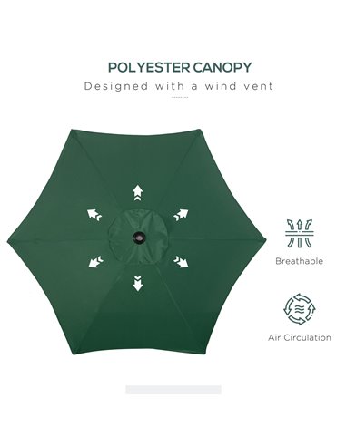 Outsunny 2m Patio Parasols Umbrellas, Outdoor Sun Shade with 6 Sturdy Ribs for Balcony, Bench, Garden, Green 84D-159GN