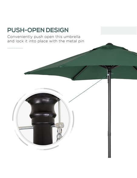 Outsunny 2m Patio Parasols Umbrellas, Outdoor Sun Shade with 6 Sturdy Ribs for Balcony, Bench, Garden, Green 84D-159GN - pic 49855 | FastDaddyshop
