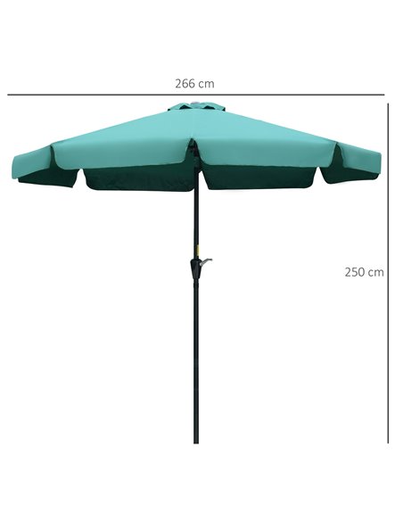 Outsunny 2.66m Garden Parasol Umbrella, Outdoor Market Table Umbrella, Outdoor Sun Shade with Ruffles, 8 Sturdy Ribs, Green 84D- - pic 49860 | FastDaddyshop