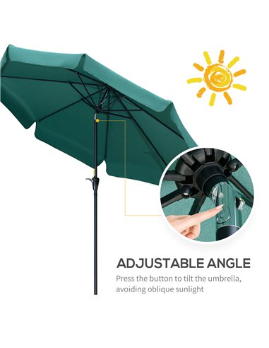 Outsunny 2.66m Garden Parasol Umbrella, Outdoor Market Table Umbrella, Outdoor Sun Shade with Ruffles, 8 Sturdy Ribs, Green 84D-