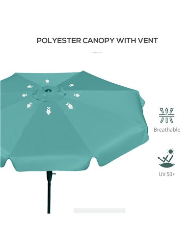 Outsunny 2.66m Garden Parasol Umbrella, Outdoor Market Table Umbrella, Outdoor Sun Shade with Ruffles, 8 Sturdy Ribs, Green 84D-