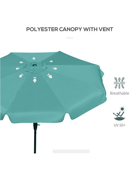 Outsunny 2.66m Garden Parasol Umbrella, Outdoor Market Table Umbrella, Outdoor Sun Shade with Ruffles, 8 Sturdy Ribs, Green 84D- - pic 49863 | FastDaddyshop