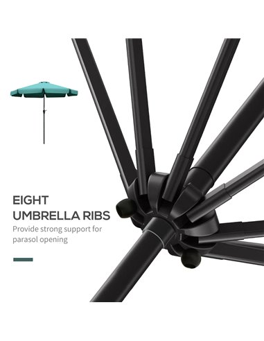 Outsunny 2.66m Garden Parasol Umbrella, Outdoor Market Table Umbrella, Outdoor Sun Shade with Ruffles, 8 Sturdy Ribs, Green 84D-