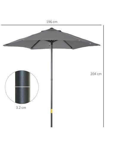 Outsunny 2m Patio Parasols Umbrellas, Outdoor Sun Shade with 6 Sturdy Ribs for Balcony, Bench, Garden, Dark Grey 84D-159CG