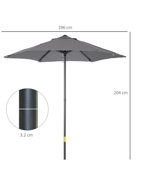 Outsunny 2m Patio Parasols Umbrellas, Outdoor Sun Shade with 6 Sturdy Ribs for Balcony, Bench, Garden, Dark Grey 84D-159CG - pic 49869 | FastDaddyshop