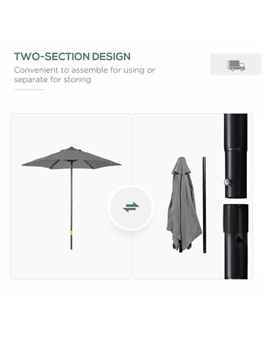 Outsunny 2m Patio Parasols Umbrellas, Outdoor Sun Shade with 6 Sturdy Ribs for Balcony, Bench, Garden, Dark Grey 84D-159CG
