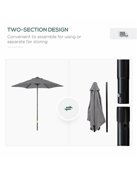 Outsunny 2m Patio Parasols Umbrellas, Outdoor Sun Shade with 6 Sturdy Ribs for Balcony, Bench, Garden, Dark Grey 84D-159CG - pic 49870 | FastDaddyshop