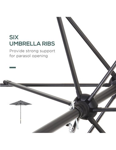 Outsunny 2m Patio Parasols Umbrellas, Outdoor Sun Shade with 6 Sturdy Ribs for Balcony, Bench, Garden, Dark Grey 84D-159CG