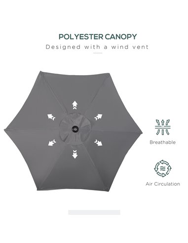 Outsunny 2m Patio Parasols Umbrellas, Outdoor Sun Shade with 6 Sturdy Ribs for Balcony, Bench, Garden, Dark Grey 84D-159CG