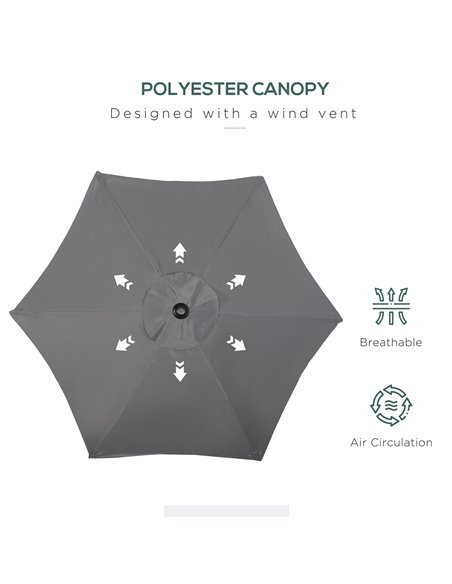 Outsunny 2m Patio Parasols Umbrellas, Outdoor Sun Shade with 6 Sturdy Ribs for Balcony, Bench, Garden, Dark Grey 84D-159CG - pic 49872 | FastDaddyshop