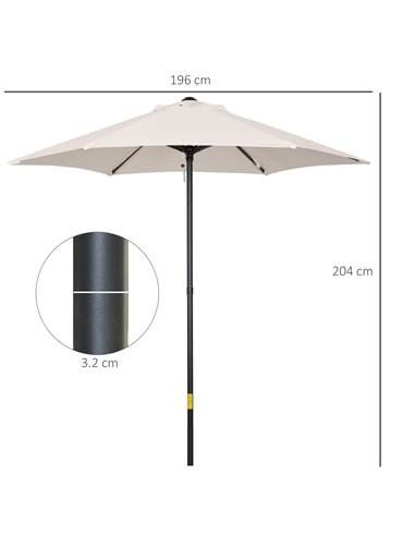 Outsunny 2m Patio Parasols Umbrellas, Outdoor Sun Shade with 6 Sturdy Ribs for Balcony, Bench, Garden, Cream White 84D-159
