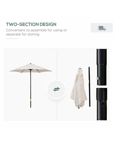 Outsunny 2m Patio Parasols Umbrellas, Outdoor Sun Shade with 6 Sturdy Ribs for Balcony, Bench, Garden, Cream White 84D-159