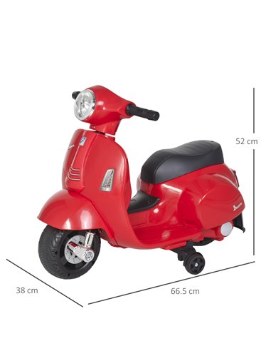 HOMCOM Vespa Licensed Kids Ride On Motorcycle 6V Battery Powered Electric Trike Toys for 18-36 Months with Horn Headlight Red