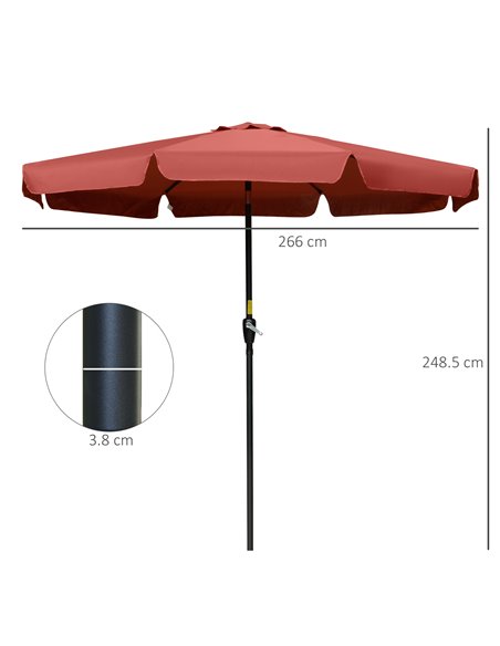 Outsunny 2.66m Patio Umbrella Garden Parasol Outdoor Sun Shade Table Umbrella with Ruffles, 8 Sturdy Ribs, Wine Red 84D-157WR - pic 49887 | FastDaddyshop